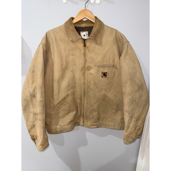 Vintage Carhartt Detroit Jacket Mens XL Tan Duck Canvas Blanket Lined 90s